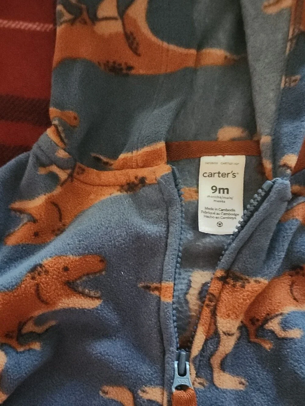 Carter's Blue Hoodie with Brown Dinosaur Print